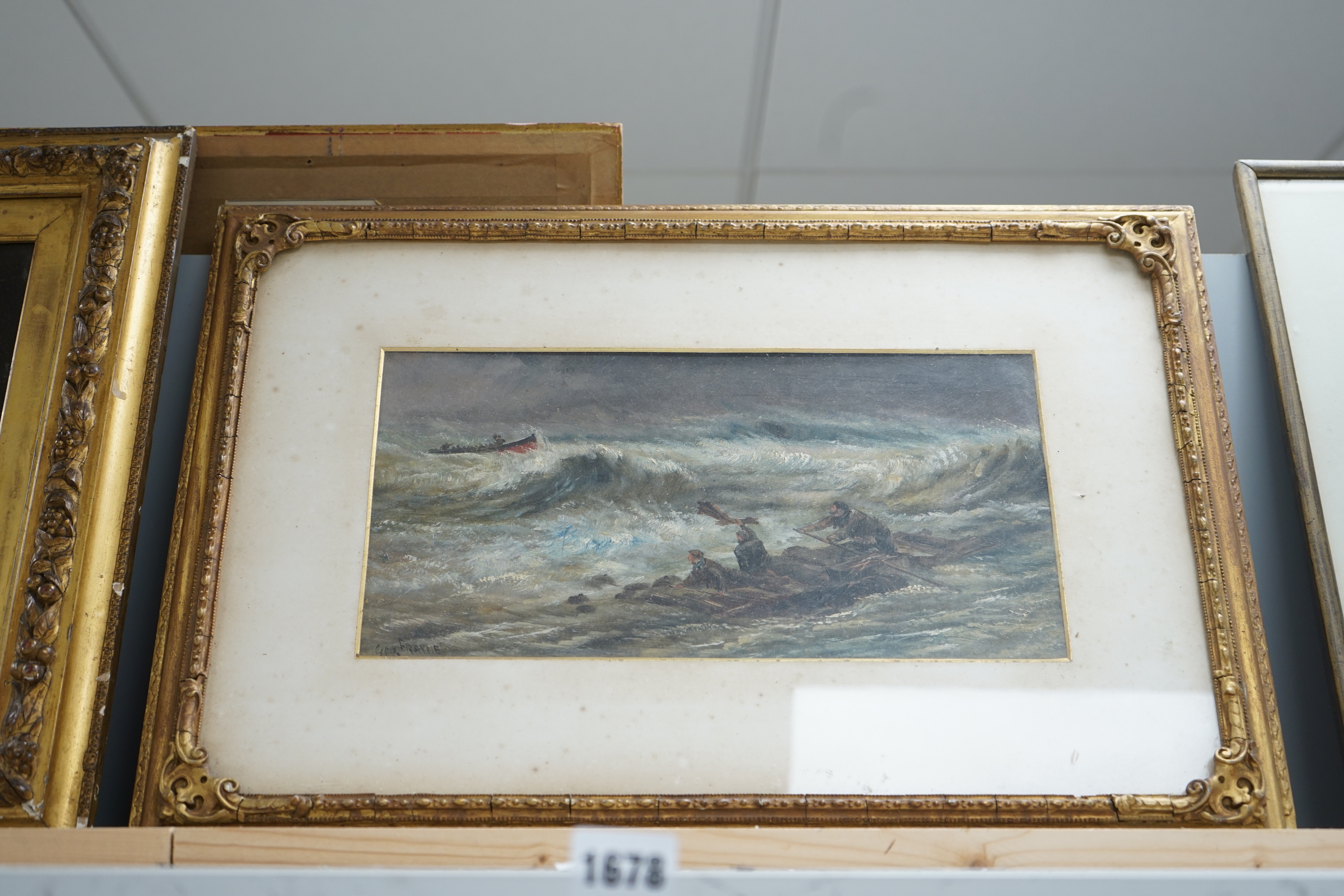 George Frayne (19th / 20th. C) oil on board, 'Rescue at Sea', signed, 17 x 34cm